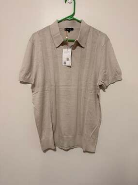 NWT Quince Silk Cotton Ribbed Oatmeal Short Sleeve Sweater Polo Quiet Luxury Old